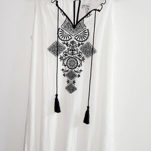 Elegant White and Black Embroidered Dress